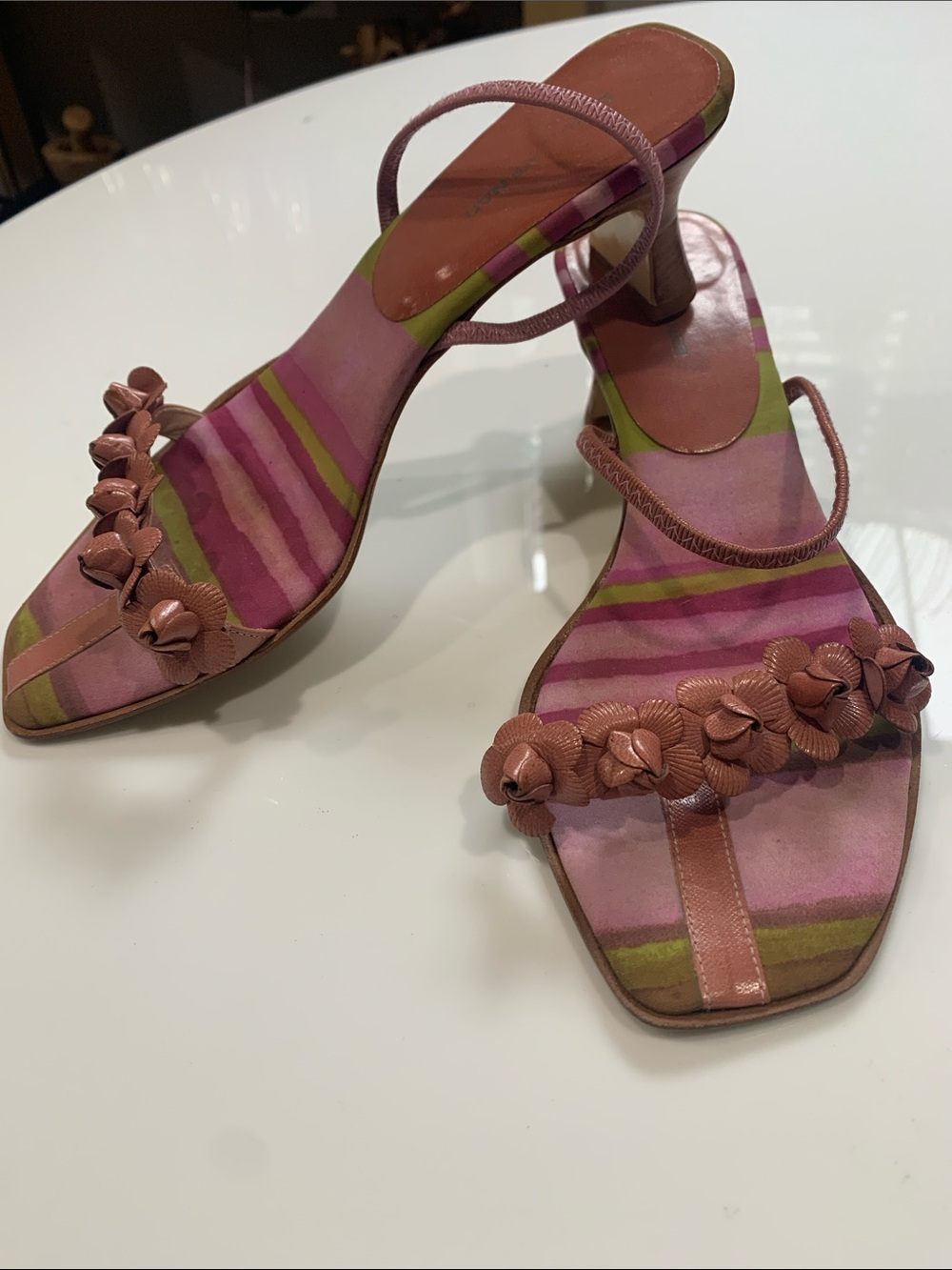 Women's Pink Floral-Accent Strappy Heeled Sandals
